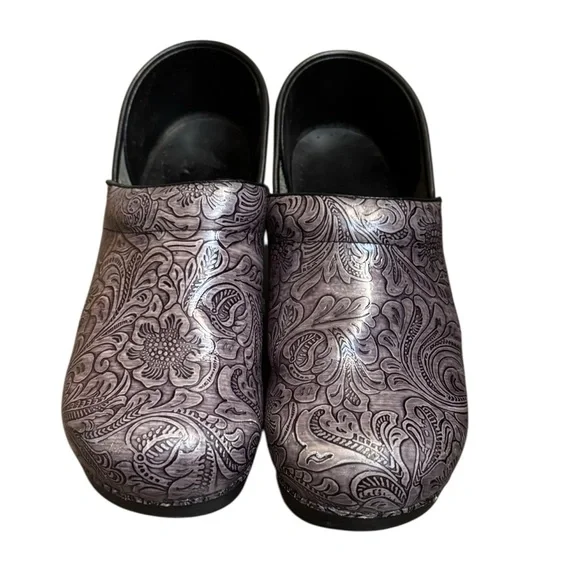 DANSKO Professional Tooled Grey Patent Clog 40 US 9.5-10 Leather Comfort Shoes - Picture 4 of 17